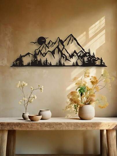 1pc Mountain & Sun Metal Wall Art, Natural Minimalist Home Decor, Mountain Panel Modern Art, Sunrise Sunset Boho Style Wall Art, Best Decoration Idea For Living Room, Bedroom, Dining Room, TV Backdrop, Kitchen, Hallway And Office