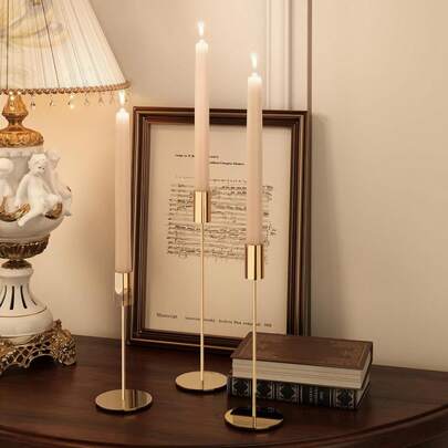 1pc Chinese Style Iron Candle Holders Golden Stable Base Candlestick Desk Candle Ornament Wedding Decoration