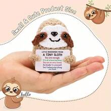 Mini Positive Energy Sloth Birthday Gift (With Greeting Card), Handmade Crocheted Sloth Ornament, Conveys Positive Emotions, Christmas Stocking Stuffer - Multicolor - View 3