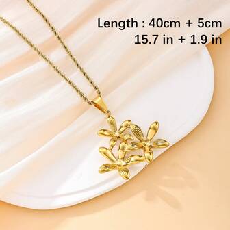 1 Pc 18K Gold & Silver-Tone Stainless Steel 3D Flower Pendant Necklace For Women, Featuring Romantic Five-Petal Design With Rhinestone Center – Elegant Minimalist Jewelry Gift For Birthday, Valentine's Or Daily Wear