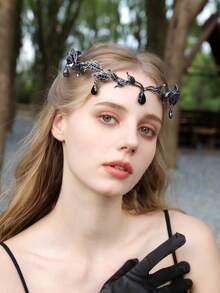 1pc Elegant Rhinestone Women Crown Hair Accessory, Bridal Wedding Headdress, Suitable For Ladies Events And Party Decorative Crown Halloween - màu đen - Xem 3