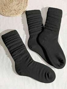 3 Pairs Women's Solid Black Casual Sports Socks - Multicolor - View 11