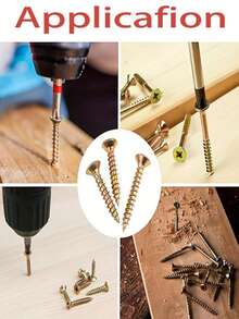 50/340pcs M4*12-60mm Flat Head Wood Screws, Zinc Plated Finish, Cross Drive Countersunk Self-Drilling Wood Screws, Metal Self-Tapping Screws, Full Thread Or Half Thread - Multicolor - View 8