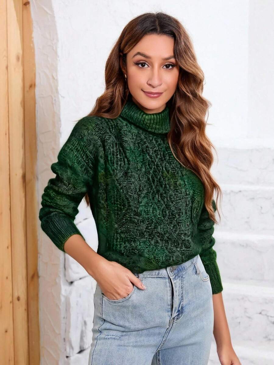 2025 Autumn Winter New High Neck Knitted Sweater European And American Style Women's Knitwear - 綠色 - 查看 1