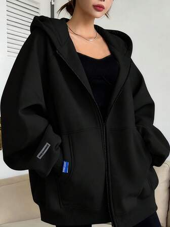 1pc Teen Girls Casual Versatile Thermal Lined Hoodie Sweatshirt Jacket, Suitable For Home, Commute, School, Outdoor Activities, Gatherings, Autumn/Winter