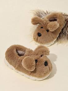 Pantuflas de peluche de cachorro para niños pequeños/niños, zapatos forrados cálidos y antideslizantes para el hogar, lindos para niñas con tacón grueso, invierno