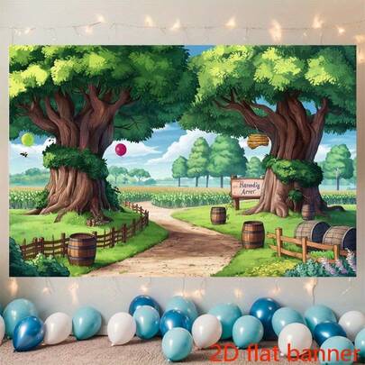 2D平面横幅 - 魔法森林涤纶横幅，多功能季节性墙面装饰，童话场景背景