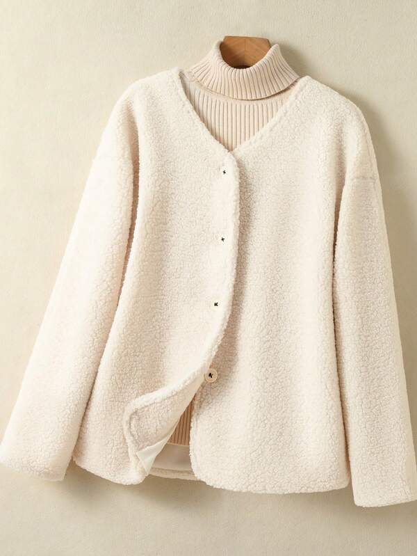 Elegant Women's Collar Coat Long Sleeve Regular Fit With Front Buttons Polyester Fabric For Everyday Style Wool Coat Women