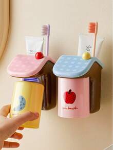 2件套多巴胺浴室磁性牙刷杯架和漱口杯壁挂式收纳套装，无需钻孔 - 彩色 - 查看 4