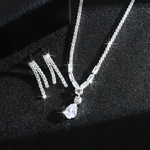 1pc Bracelet, 1pc Necklace, 1 Pair Earrings - Luxury Cubic Zirconia Necklace, Earrings And Bracelet Set For Women, Wedding/Engagement Jewelry - Silver - View 5