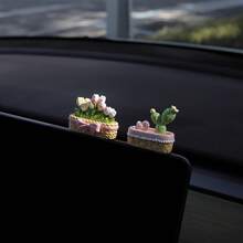 Healing Series Resin Tulip Car Ornament - Mini Floral Dashboard Decoration, Vibrant Pink And Yellow Tulips, No Power Required,  Car Interior Accessories, Exclusive For Women - 三朵多肉花 - 查看 2