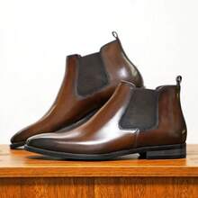 Men's Retro Handmade Chelsea Boots, British Style High-Top Boots - Brown - View 7