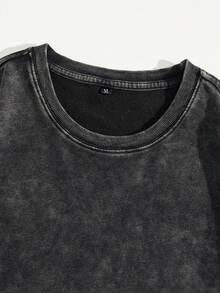 Men's Washed Black Short Sleeve T-Shirt, Vintage Dark Tone Minimalist Dystopian Style, Suitable For Casual Wear, School And Daily Life - Black - View 5