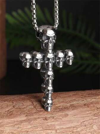 1件哥特风格骷髅十字架吊坠项链，男女通用自行车朋克驱魔护身符首饰礼品