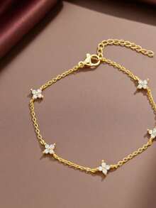 女士四叶草水钻手链，时尚优雅迷人，百搭性感，适合派对、海滩、日常休闲佩戴，亦可作为节日礼物（手工制作，误差1-3厘米） - 金色 - 查看 2