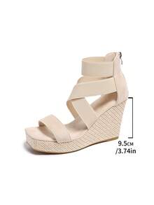 Women's Crisscross-Strap Wedge Sandals, Elegant Platform Espadrille High Heels, Summer Beach Vacation Shoes - Màu be - Xem 7