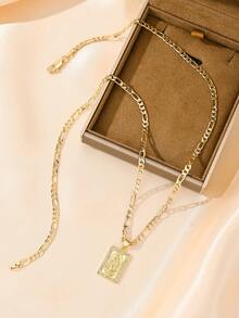 1件欧美风格新款铜镶嵌锆石低过敏时尚信仰小吊坠项链，适合叠戴，瓜达卢佩圣母玛利亚吊坠，适合作为圣诞节/感恩节/万圣节/母亲节/情人节礼物送给情侣/朋友/教父母，天主教初领圣体礼物，日常及节日佩戴祈祷。 - 金黃色 - 查看 6