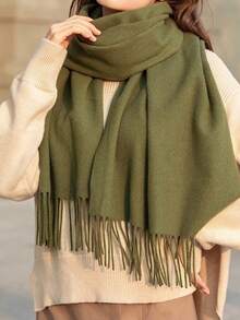 Thick Long Shawl/Blanket, 280g - Verde-musgo - View 3