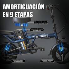 Bicicleta eléctrica plegable para adultos de 14 pulgadas: pico de 400 W, motor sin escobillas de alta velocidad, batería extraíble de 48 V 10 Ah, alcance de 45 KG, suspensión doble de dos asientos, 3 velocidades, neumáticos todoterreno, perfecto para caminatas, todoterreno, desplazamientos y regalos, estilo deportivo y componentes de alta calidad. - azul real - Ver 4
