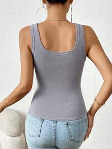 Solid Color Ribbed New Camisole Vest For Women, Sexy Sleeveless Undershirt Top For Summer - Grey - View 5