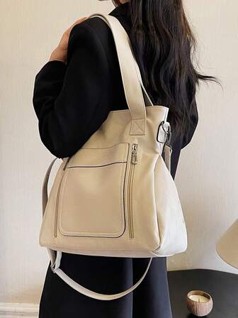 1 件复古大容量手提包，复古 PU 单肩斜挎包，女士休闲手提包和钱包