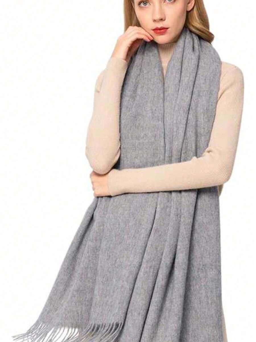 Thick Long Shawl/Blanket, 280g - Light Grey - View 1