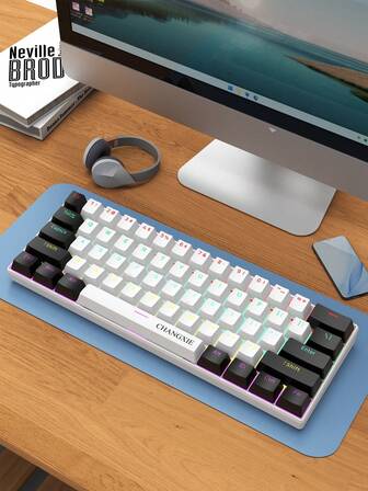 1 件 61 键有线白色/黑色键盘 RGB 背光，游戏和办公套装，适用于家庭、办公室和游戏