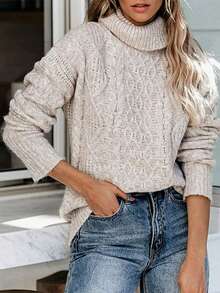2025 Autumn Winter New High Neck Knitted Sweater European And American Style Women's Knitwear - 灰色 - 查看 2
