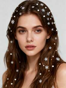 1 قطعة ملصق لؤلؤي ثلاثي الأبعاد، ملصق من الراين ستون، ملصق لاصق ذاتي، ديكور ماس، ديكور شعر لؤلؤي DIY، هدية عيد الميلاد وعيد الشكر وعيد المعلم، إكسسوار شعر للخريف/الشتاء، طقم تصفيف الشعر - أبيض - مشاهدة 8