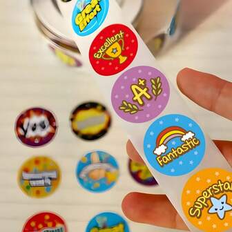 500pcs/Roll Motivational Cartoon Stickers, Simple Adhesive, Suitable For Assignment Rewards, DIY Creative Pasting, Cute Stickers