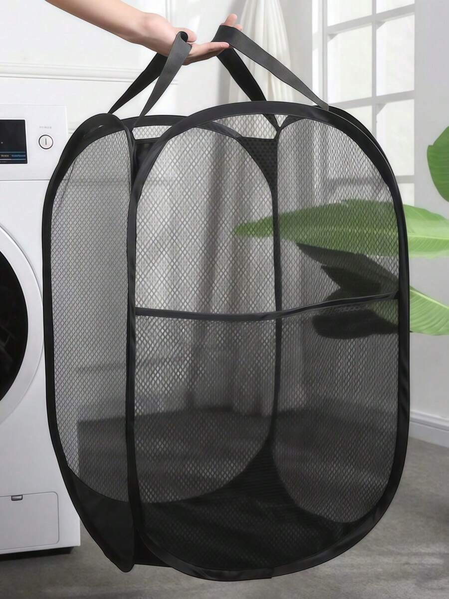 1pc Large Capacity Foldable Breathable Mesh Laundry Basket - Solid Color Polyester Mesh Storage Basket, Can Store Clothes/Shoes/Boots/Miscellaneous, Space-Saving Home Storage Essential, Perfect For Winter And Christmas Gift - Multicolor - View 1