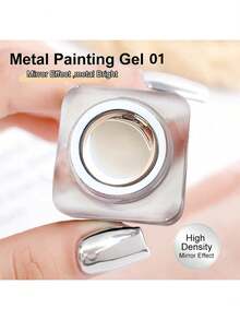 1瓶Y2K美学镜面银色金属指甲油，可卸甲油胶，银色镜面闪粉UV凝胶，适合居家美甲和美甲沙龙使用 - 銀色 - 查看 3