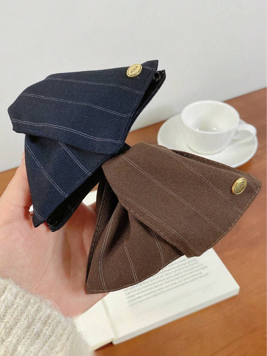 1pc Striped Fabric Triangle Golden Medal Elegant Hair Clip For Women Hair Claw Winter Hair Accessories Fashion Claw Clips Summer Beach Vacay Vacay Hair Clips - Multicolor - View 1