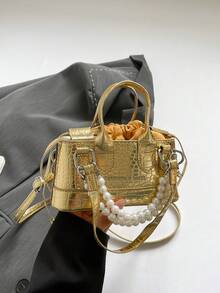 New Stylish Handbag, Fashionable Personalized INS Shoulder Bag, Niche Korean Style Handbag & Shoulder Bag With Beaded Strap - Multicolor - View 12