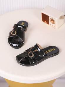 一双女童凉鞋，新款蝴蝶结公主鞋，松紧带设计，软底休闲女童沙滩鞋，适合夏季穿着。 - 黑色 - 查看 4