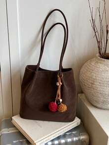 Bolso de hombro de color contrastante de moda, versátil para el transporte - Café integral - Ver 3