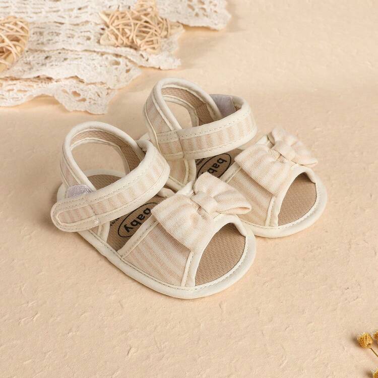 1 Pair Girls' Solid Color Fabric Hollow Out Cute Fashion Versatile Sandals, Suitable For Summer - Beige - View 7