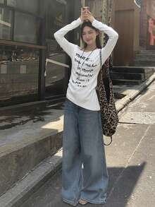 Unique Asymmetrical White Shoulder Strap Casual Long Sleeve T-Shirt, Early Autumn New Style For Fashionable Women - White - View 5