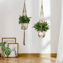 Cesta colgante de macramé hecha a mano, bolsa de red para jardinería, cuerda colgante para maceta de balcón, (maceta no incluida) - Marrón - Ver 7