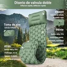 Colchoneta Inflable Camping con Almohada Incorporada, Colchón Inflable Dormir Portátil Individual Impermeable, Sleeping Pad con Bolsa Almacenamiento para Senderismo, Viajes ()(Verde) - Multicolor - Ver 6