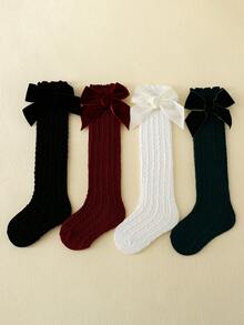 4 đôi tất đế bằng không lộ nơ màu trơn cho bé gái, thích hợp để mặc hàng ngày - Nhiều màu - Xem 2