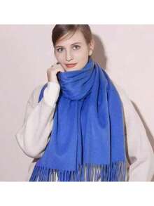 Thick Long Shawl/Blanket, 280g - Royal Blue - View 4