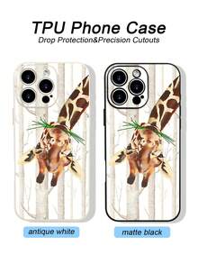 1PC Funda de teléfono TPU con diseño de jirafa en bosque de árboles blancos, estilo natural y artístico, combinación de vida silvestre y paisaje sereno, protección para lente, resistente a caídas, textura mate suave, ideal para amantes de la naturaleza, personas creativas y quienes buscan un accesorio con toque tranquilo y estético, regalo especial, compatible con iPhone16/15/14/13/12/11/XS/XR/X/PLUS/PRO/PROMAX, compatible con Galaxy A21/A24/A25/A32/A34/A35/A54/A55, Galaxy S20/S21/S22/S23/S24 Ultra, agarre cómodo, regalo de temporada para amigos, novia, novio, familia - Negro - Ver 6