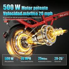 Bicicleta eléctrica plegable para adultos de 14 pulgadas: pico de 400 W, motor sin escobillas de alta velocidad, batería extraíble de 48 V 10 Ah, alcance de 45 KG, suspensión doble de dos asientos, 3 velocidades, neumáticos todoterreno, perfecto para caminatas, todoterreno, desplazamientos y regalos, estilo deportivo y componentes de alta calidad. - Rojo - Ver 7