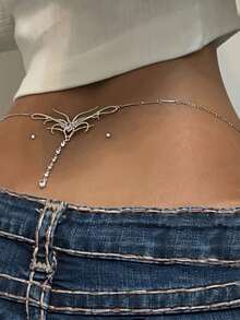 1pc Alluring Sexy Crystal Pendant Silver Color Waist Belt, Bohemian Style Silver Waist Chain, Glamorous Fashion Party Body Chain, Summer Beach Vacation Travel Silver Rhinestone Bikini Chain, Suitable For Women To Wear At Parties, Gift For Friends And Classmates - 彩色 - 查看 1