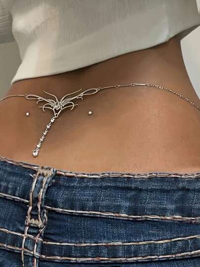 1pc Alluring Sexy Crystal Pendant Silver Color Waist Belt, Bohemian Style Silver Waist Chain, Glamorous Fashion Party Body Chain, Summer Beach Vacation Travel Silver Rhinestone Bikini Chain, Suitable For Women To Wear At Parties, Gift For Friends And Classmates