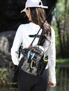 高品质耐用渔具包，带鱼竿支架和多个隔层，优质拉链设计，适合钓鱼和户外活动，可存放钓鱼配件，是送给男士的理想钓鱼礼物，也是钓鱼装备的完美选择。