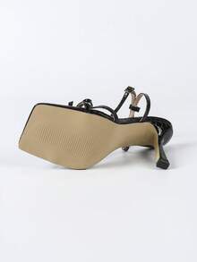 Qin TiNian 女士黑色高跟凉鞋，优雅女士春夏鞋履，性感时尚露趾高跟凉鞋，黑色方头细高跟鞋，婚礼新娘猫跟鞋 - 黑色 - 查看 9