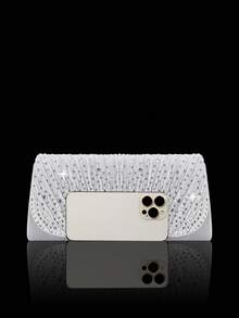 Túi xách dạ hội đính đá lấp lánh, túi dự tiệc sang trọng và thời trang, kiểu dáng xếp ly, kèm bộ ba phụ kiện trang sức đính đá lấp lánh, thích hợp cho các buổi tiệc, bữa tối, họp mặt, khiêu vũ và đám cưới. - Bạc - Xem 7