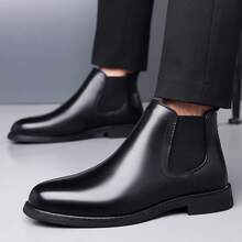 Men's Chelsea Boots, Casual Vintage Fashion Black Boots Slip On Vintage British Style All-Match Short Boots,New High-Top Motorcycle Boots, Versatile Casual Shoes, Korean Style, British Fashion Leather Shoes,Four Seasons - 黑色 - 查看 2